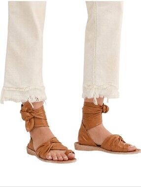 Free People Higher Love Leather Wrap Sandals Tan Ankle Tie Gladiator  EU 36/6